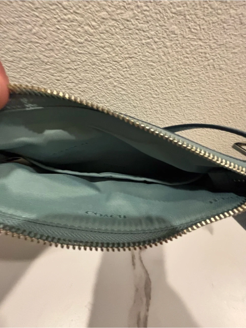 COACH Pebble Leather Crossbody in Sea Glass